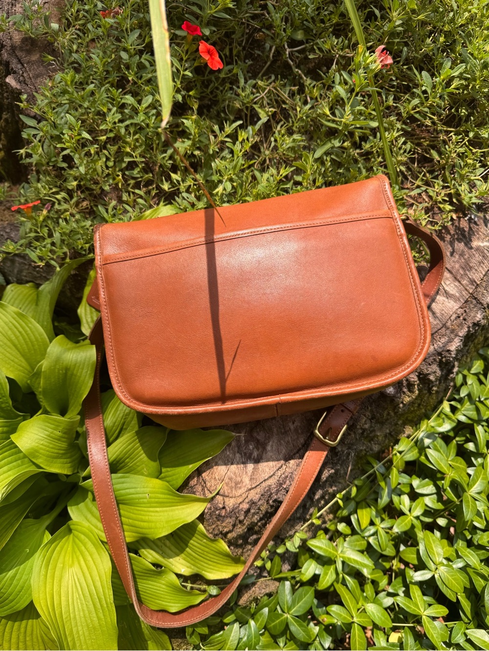 Vintage Coach Compartment Bag in British Tan Leather Crossbody Made in USA - Picture 7 of 8